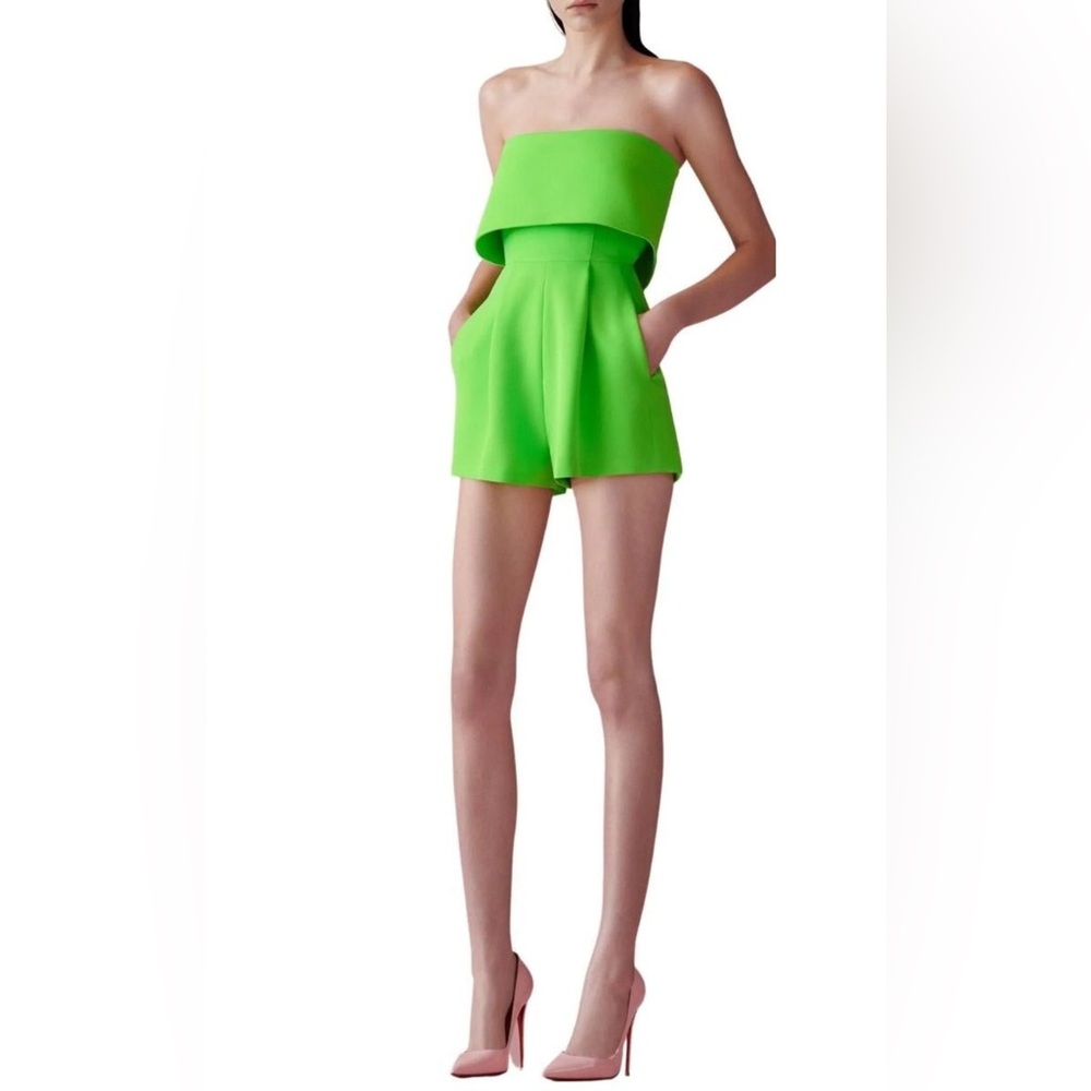 Alex Perry green crepe Darby strapless romper